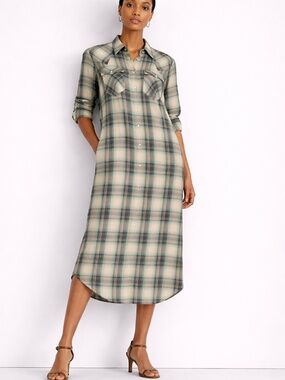 Lauren Ralph Lauren Cream Plaid Pearl Snap Shirtdress Western Petite 12P